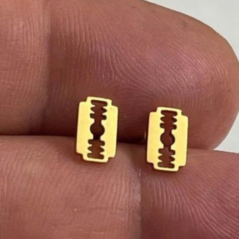 Gold Stainless steel minimalist Razor Blade post stud Earrings /m24